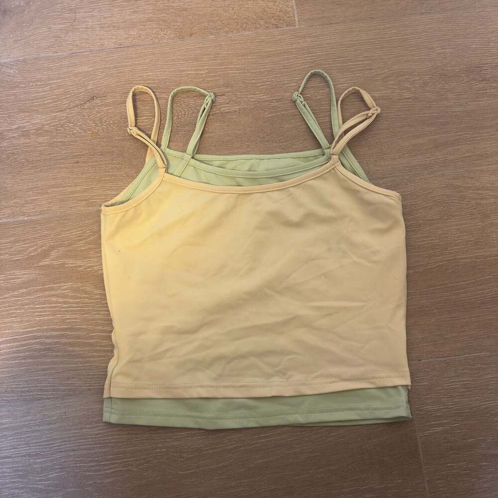 Musera Layered Spaghetti Strap Cami Crop Top Yellow Green Size M